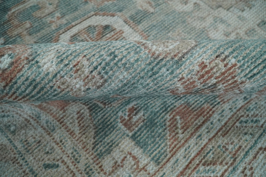 8x10 Green and Ivory Rug | Handmade Floral Area rug made with wool blended with art silk Low Pile  | PR03
