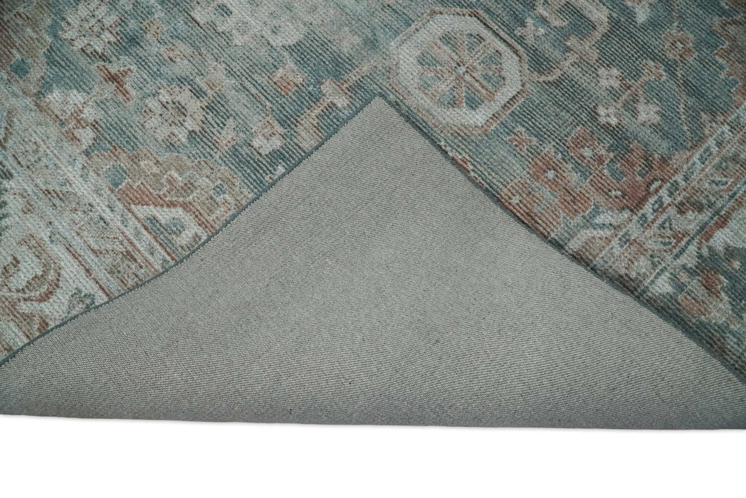 8x10 Green and Ivory Rug | Handmade Floral Area rug made with wool blended with art silk Low Pile  | PR03