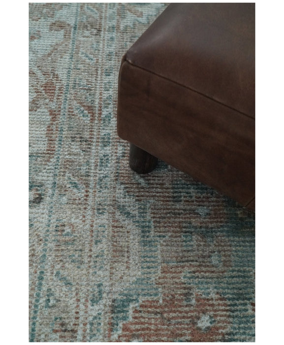 8x10 Green and Ivory Rug | Handmade Floral Area rug made with wool blended with art silk Low Pile  | PR03
