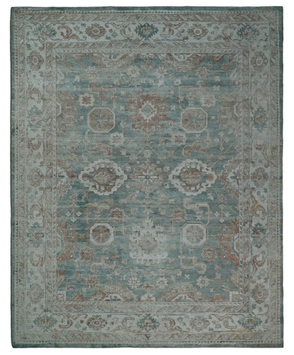 Traditional Brown And Teal Hand Woven Wool 8x10 Area rug