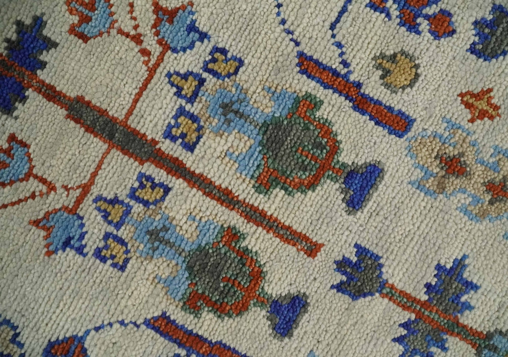 Hand Knotted Antique Ivory, Blue and Gray Traditional Style Oushak Wool Rug