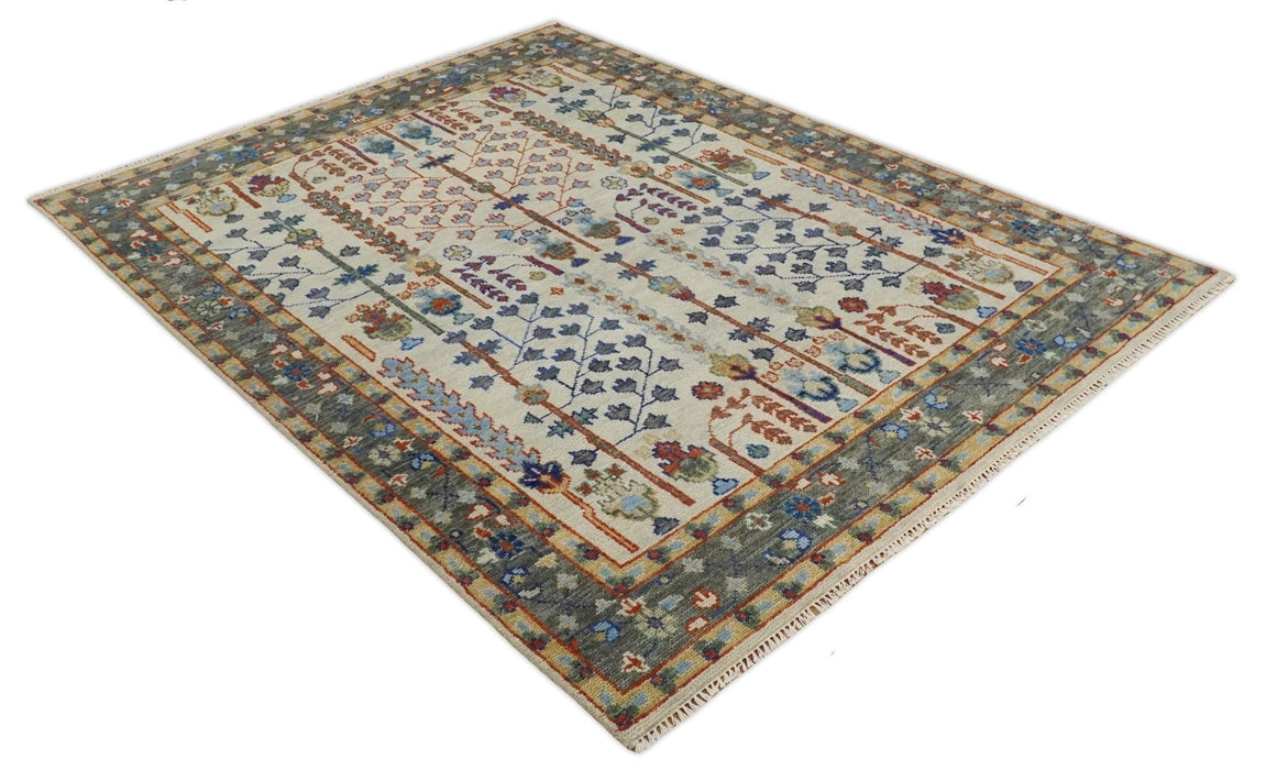 Hand Knotted Antique Ivory, Blue and Gray Traditional Style Oushak Wool Rug