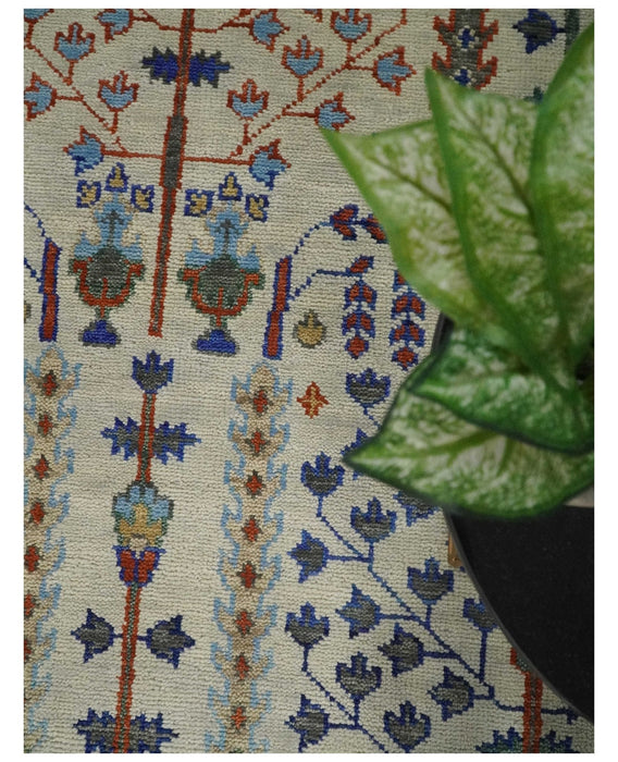 Hand Knotted Antique Ivory, Blue and Gray Traditional Style Oushak Wool Rug