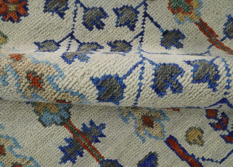 Hand Knotted Antique Ivory, Blue and Gray Traditional Style Oushak Wool Rug