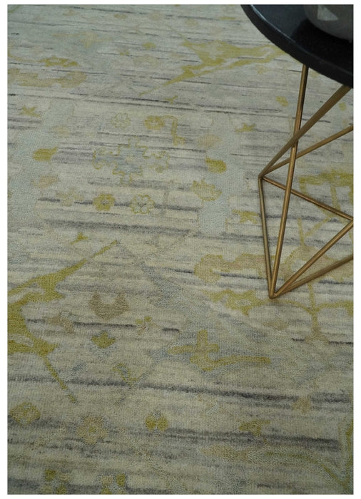 8x10 Hand Knotted Antique Ivory, Silver and Olive Traditional Wool Rug