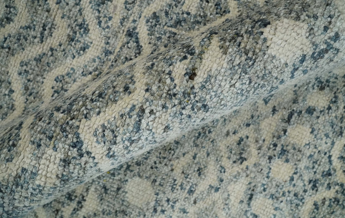 8x10 Hand Knotted Beige, Gray and Blue Modern Contemporary Southwestern Tribal Trellis Recycled Silk Area Rug | OP44