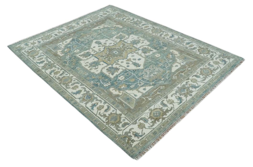 8x10 Hand Knotted Beige, Ivory and Gray Traditional Turkish Design Wool Area Rug