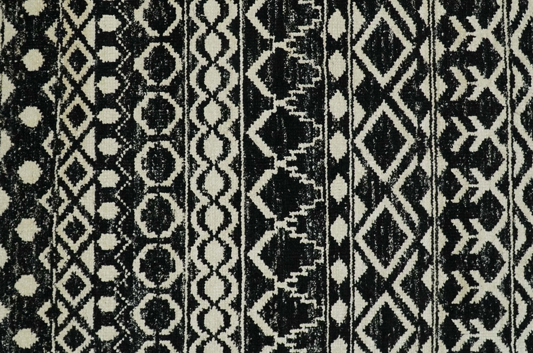 Hand Knotted Black and Ivory Modern Contemporary Southwestern Tribal Trellis Recycled Silk Area Rug | OP11