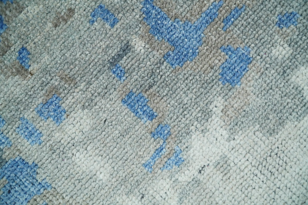 8x10 Hand Knotted Blue and Silver Modern Abstract Low Pile Contemporary Wool Rug | TRD2650