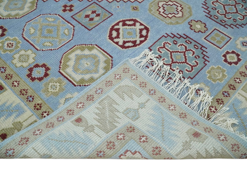 8x10 Hand Knotted Blue, Ivory, Beige and Rust Traditional Persian Oushak Wool Rug | AC8810