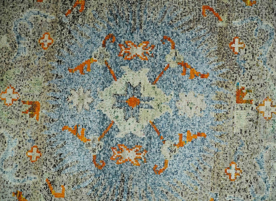 8x10 Hand Knotted Blue, Silver and Beige Antique Persian Style Contemporary Recycled Silk Area Rug | OP30