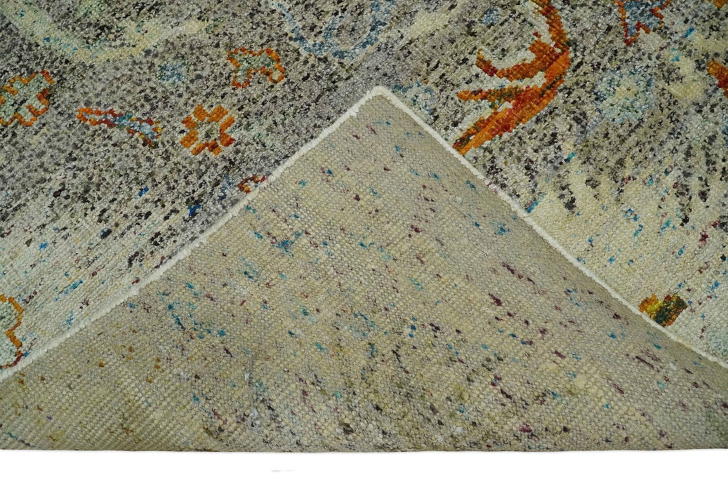 8x10 Hand Knotted Blue, Silver and Beige Antique Persian Style Contemporary Recycled Silk Area Rug | OP30