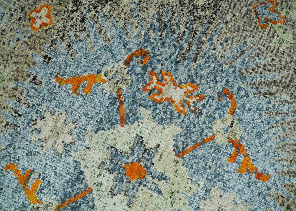8x10 Hand Knotted Blue, Silver and Beige Antique Persian Style Contemporary Recycled Silk Area Rug | OP30