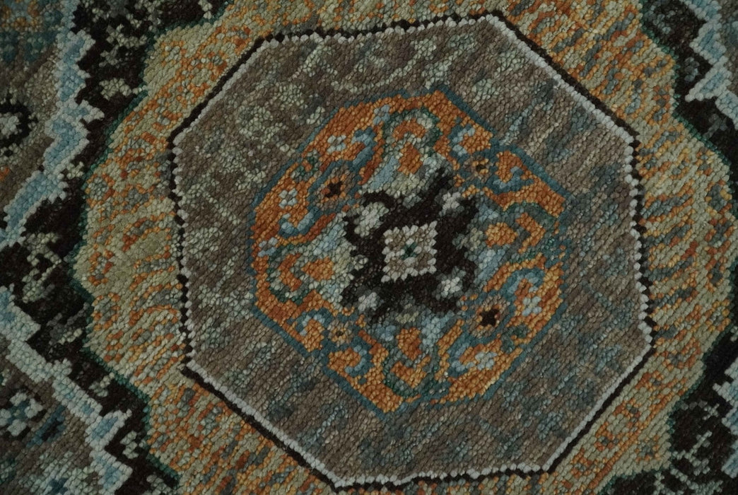 8x10 Hand Knotted Brown, Black and Silver Traditional Mamlook Design Wool Rug
