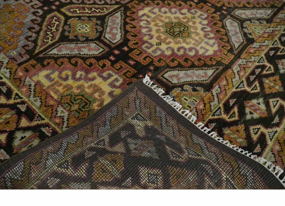 8x10 Hand Knotted Olive, Gold, Black and Brown Oriental Traditional Wool Area Rug