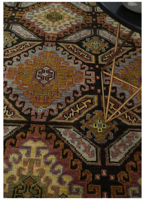 8x10 Hand Knotted Olive, Gold, Black and Brown Oriental Traditional Wool Area Rug