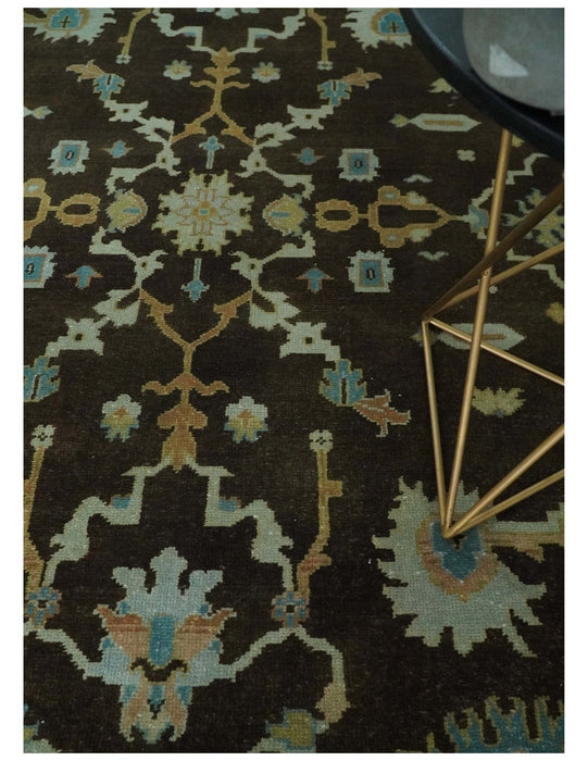 8x10 Hand Knotted Olive and Green Traditional Persian Oushak Wool Rug