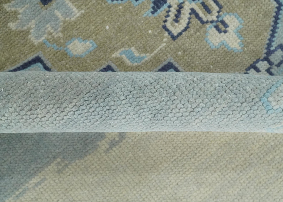 8x10 Hand Knotted Traditional Serapi Blue And Beige Wool Area Rug