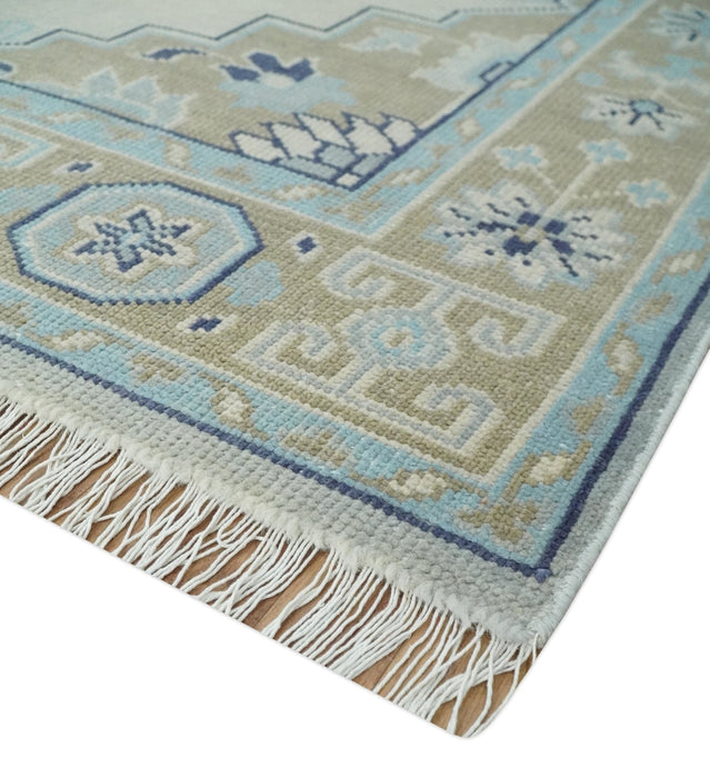 8x10 Hand Knotted Heriz Serapi Blue, Beige and Brown Traditional Antique Persian Area Rug | AC29810