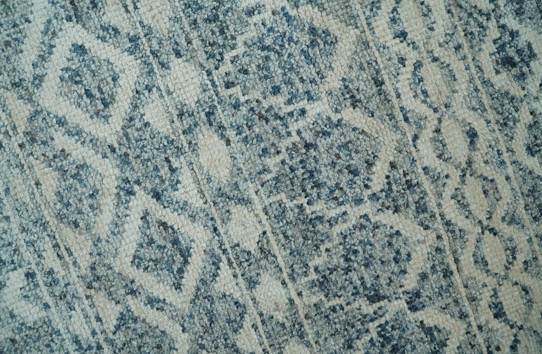8x10 Hand Knotted Ivory and Blue Modern Contemporary Southwestern Tribal Trellis Recycled Silk Area Rug | OP37