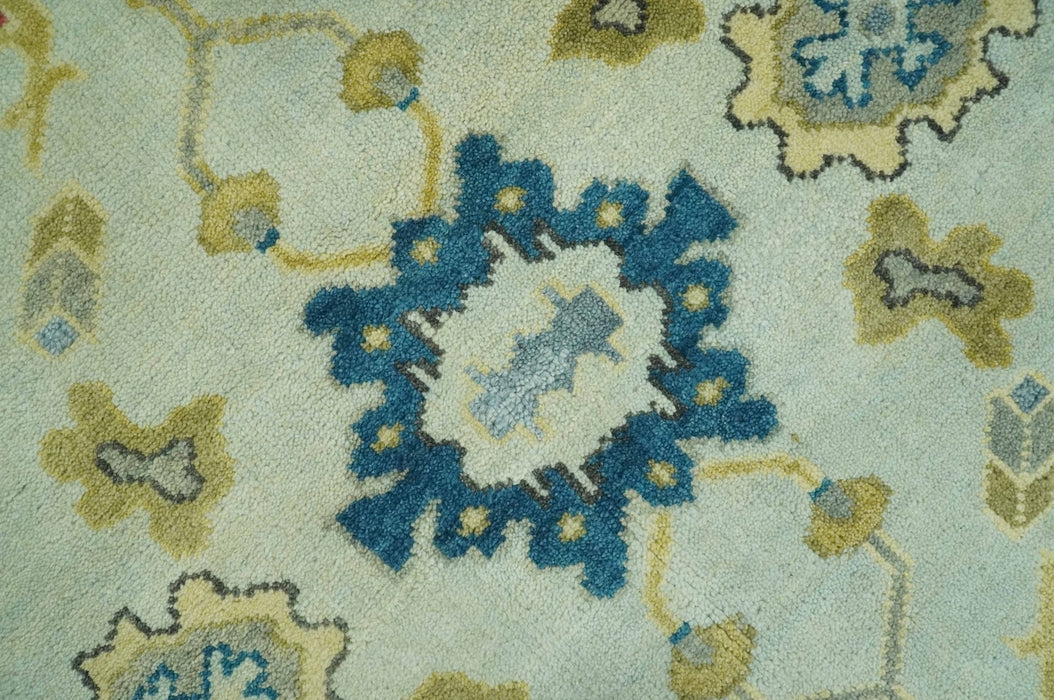 8x10 Hand Knotted Ivory and Blue Traditional Oriental Oushak wool area rug
