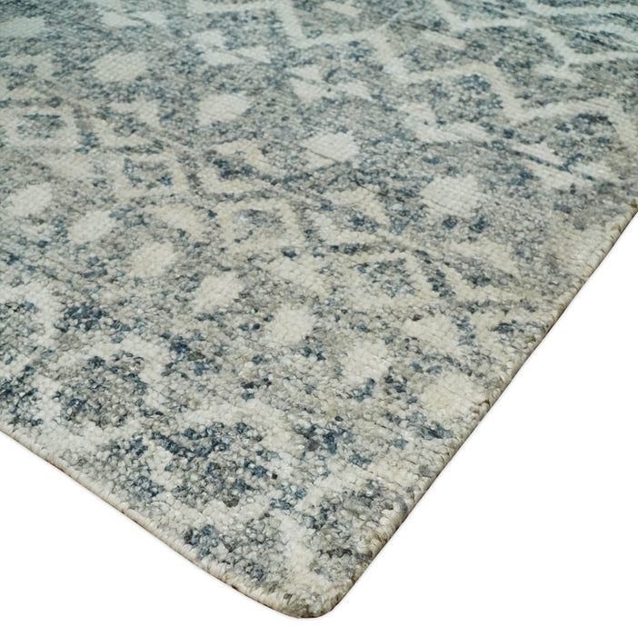 8x10 Hand Knotted Ivory and Gray Modern Contemporary Southwestern Tribal Trellis Recycled Silk Area Rug