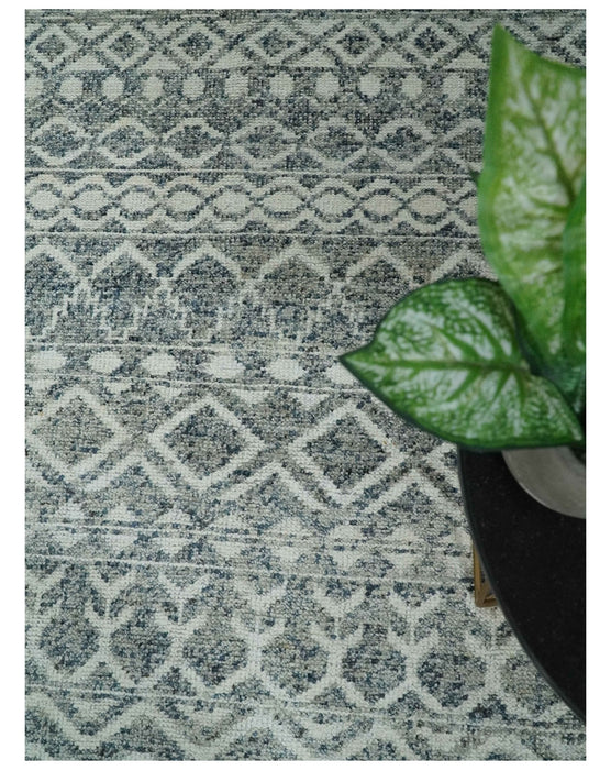 8x10 Hand Knotted Ivory and Gray Modern Contemporary Southwestern Tribal Trellis Recycled Silk Area Rug | OP47