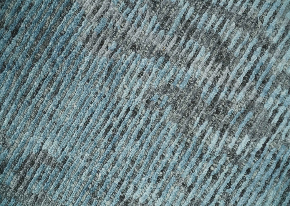 8x10 hand knotted Ivory, Aqua and Charcoal Modern Abstract Wool and Bamboo Silk Area Rug
