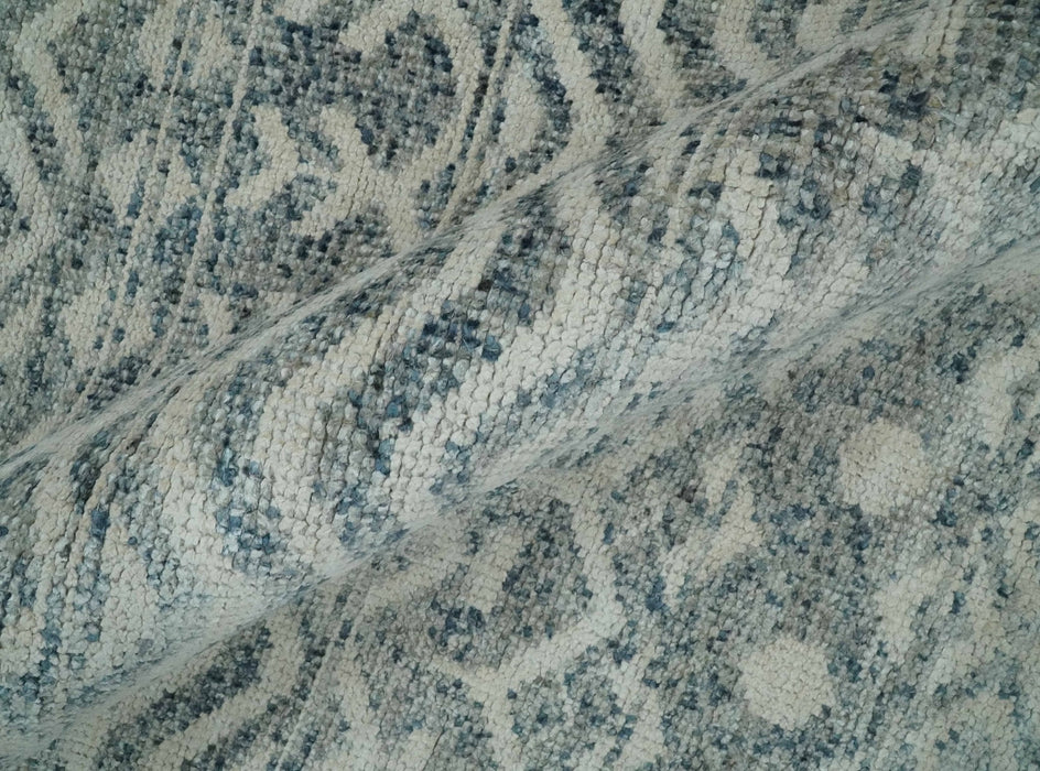 8x10 Hand Knotted Ivory, Gray and Blue Modern Contemporary Southwestern Tribal Trellis Recycled Silk Area Rug | OP40