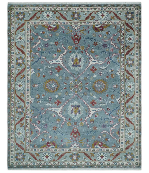8x10 Hand Knotted Oriental Oushak Gray and Silver Wool Area Rug