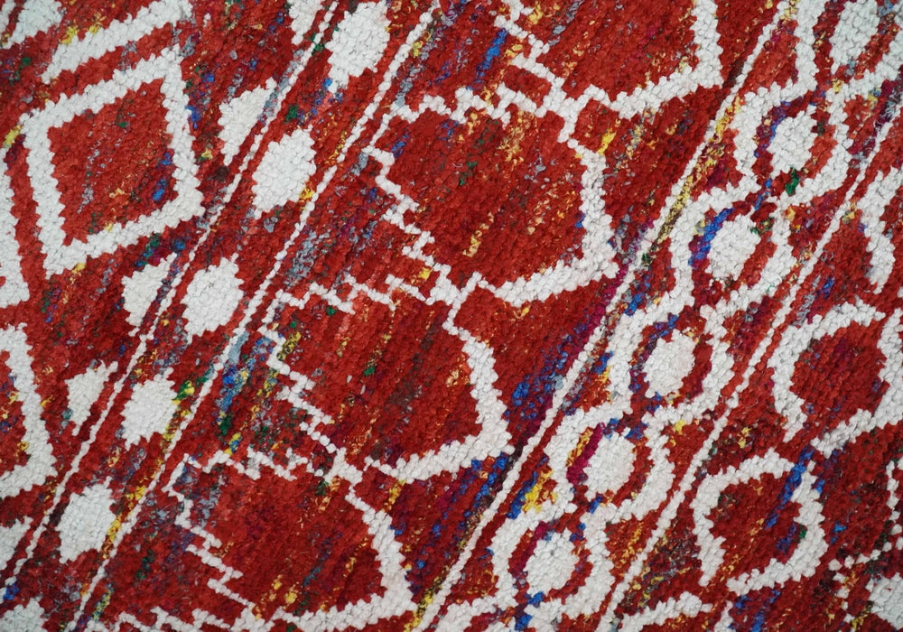 8x10 Hand Knotted Maroon and White Modern Contemporary Southwestern Tribal Trellis Recycled Silk Area Rug | OP27