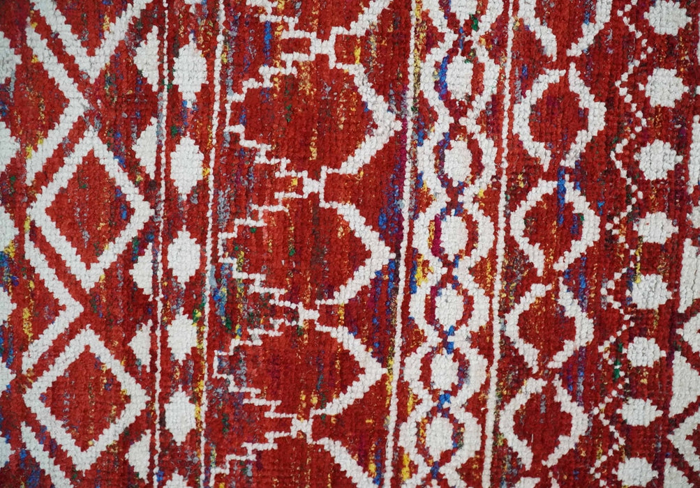 8x10 Hand Knotted Maroon and White Modern Contemporary Southwestern Tribal Trellis Recycled Silk Area Rug | OP27