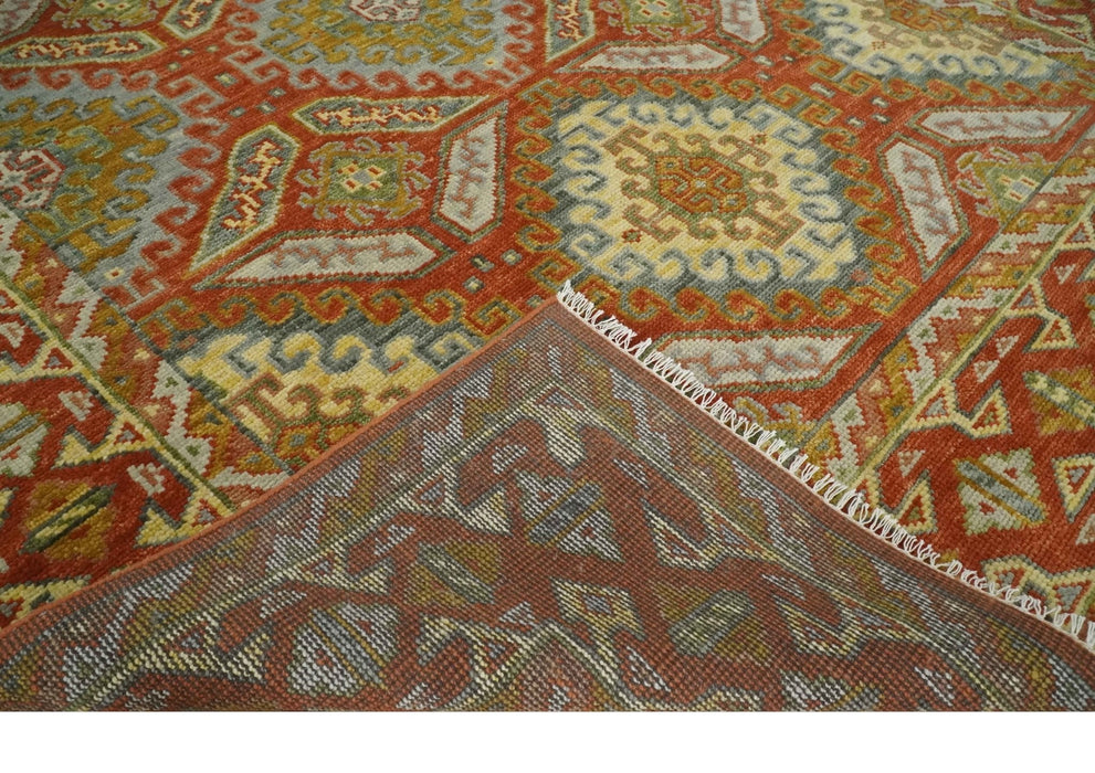 8x10 Hand Knotted Rust, Beige and Gray Oriental Traditional Wool Area Rug