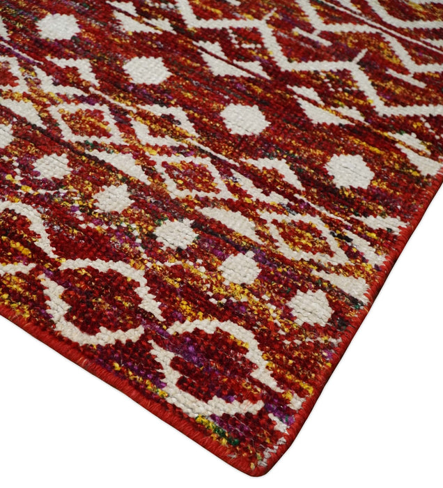 8x10 Hand Knotted Rust, Gold and White Modern Contemporary Southwestern Tribal Trellis Recycled Silk Area Rug | OP2