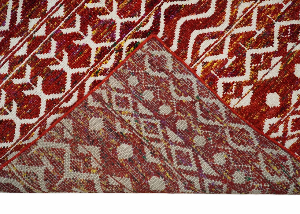8x10 Hand Knotted Rust, Gold and White Modern Contemporary Southwestern Tribal Trellis Recycled Silk Area Rug | OP2