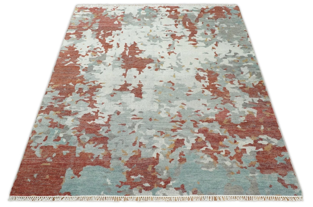 8x10 Hand Knotted Brown and Silver Modern Abstract Low Pile Wool Rug