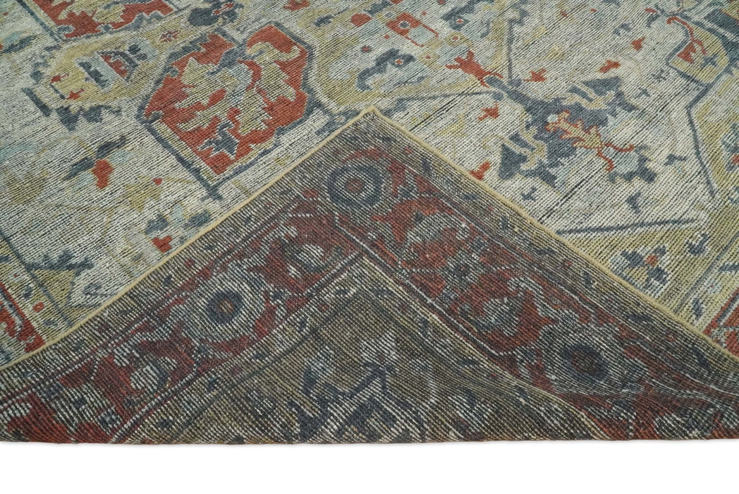 Vintage Style Distressed finished Silver, Beige and Brown Traditional Heriz Hand Knotted Multi Size wool Area Rug