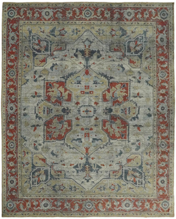 Vintage Style Distressed finished Silver, Beige and Brown Traditional Heriz Hand Knotted Multi Size wool Area Rug
