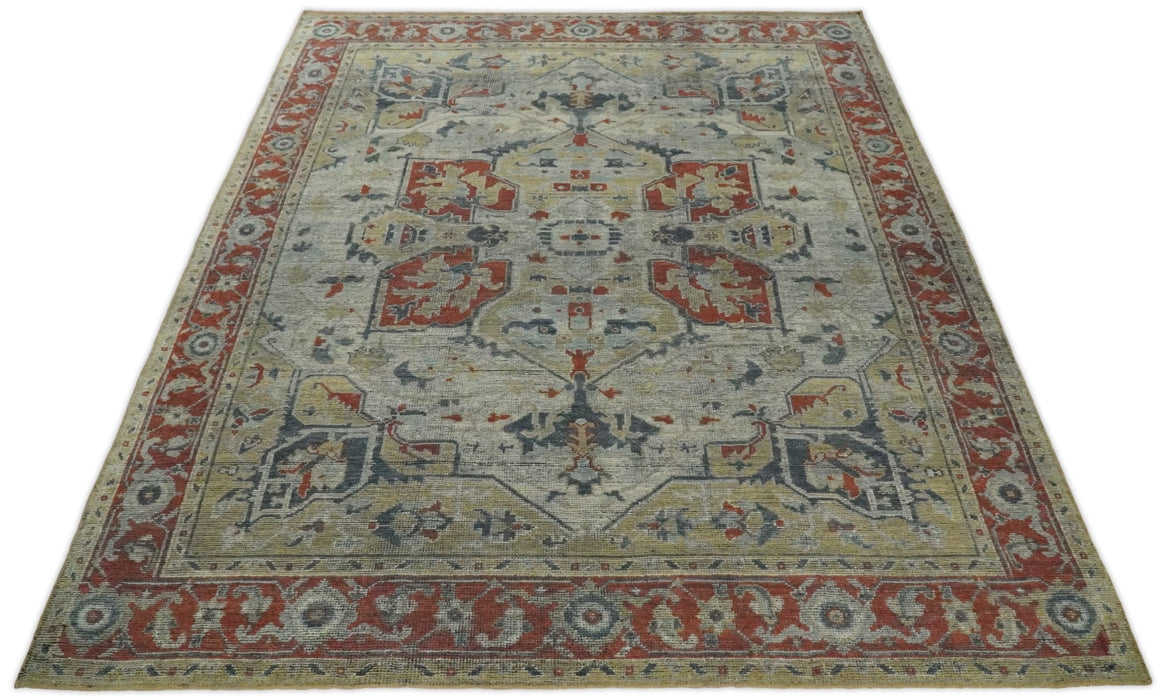 Vintage Style Distressed finished Silver, Beige and Brown Traditional Heriz Hand Knotted Multi Size wool Area Rug