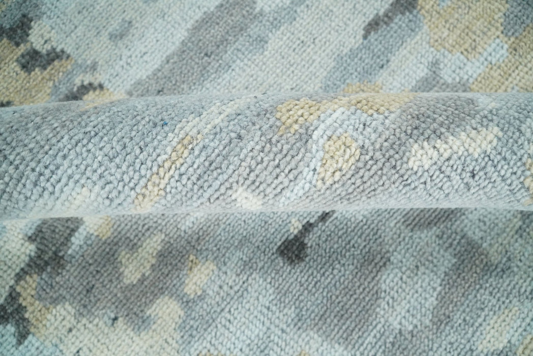 8x10 Hand Knotted Silver and Beige Modern Abstract Low Pile Contemporary Wool Rug | TRD2652