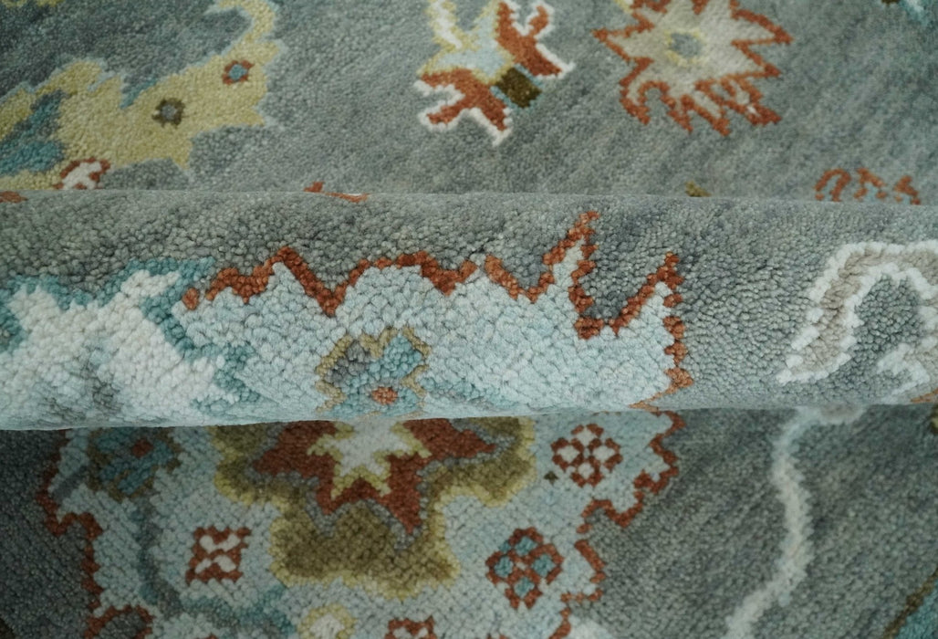 8x10 Hand Knotted Silver and Ivory Oriental Oushak Wool Rug