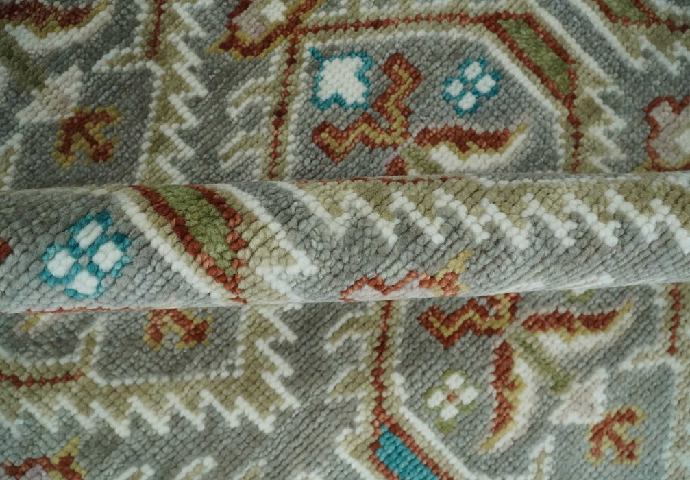 8x10 Hand Knotted Turkish Style Silver, Ivory and Rust Traditional Pile Area Rug, Repeat Design
