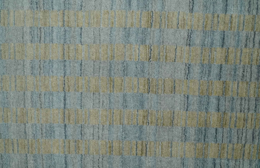 8x10 Hand Made Modern Stripes Camel and Silver Scandinavian Blended Wool Flatwoven Area Rug | KE20