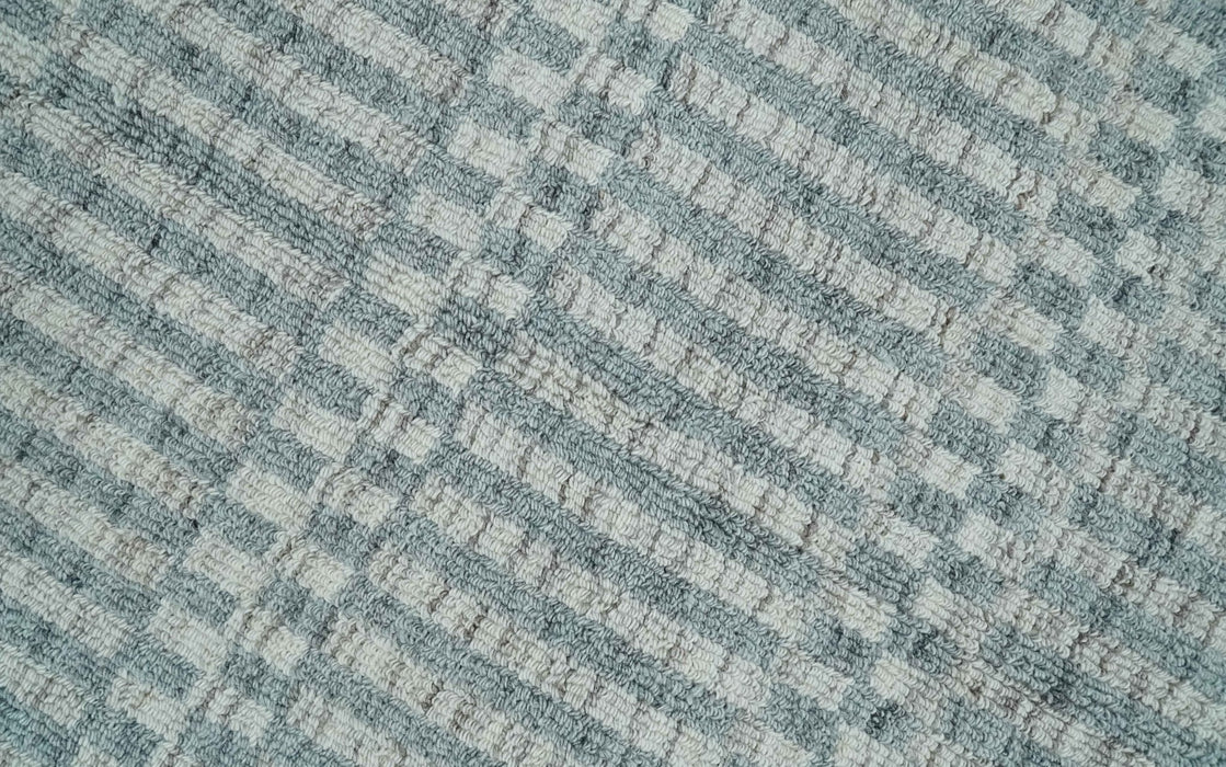 8x10 Hand Made Modern Trellis Ivory and Silver Scandinavian Blended Wool Flatwoven Area Rug | KE28
