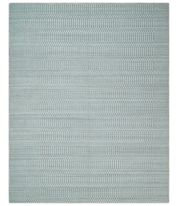 8x10 Hand Made Modern Trellis Ivory and Silver Scandinavian Blended Wool Flatwoven Area Rug | KE28