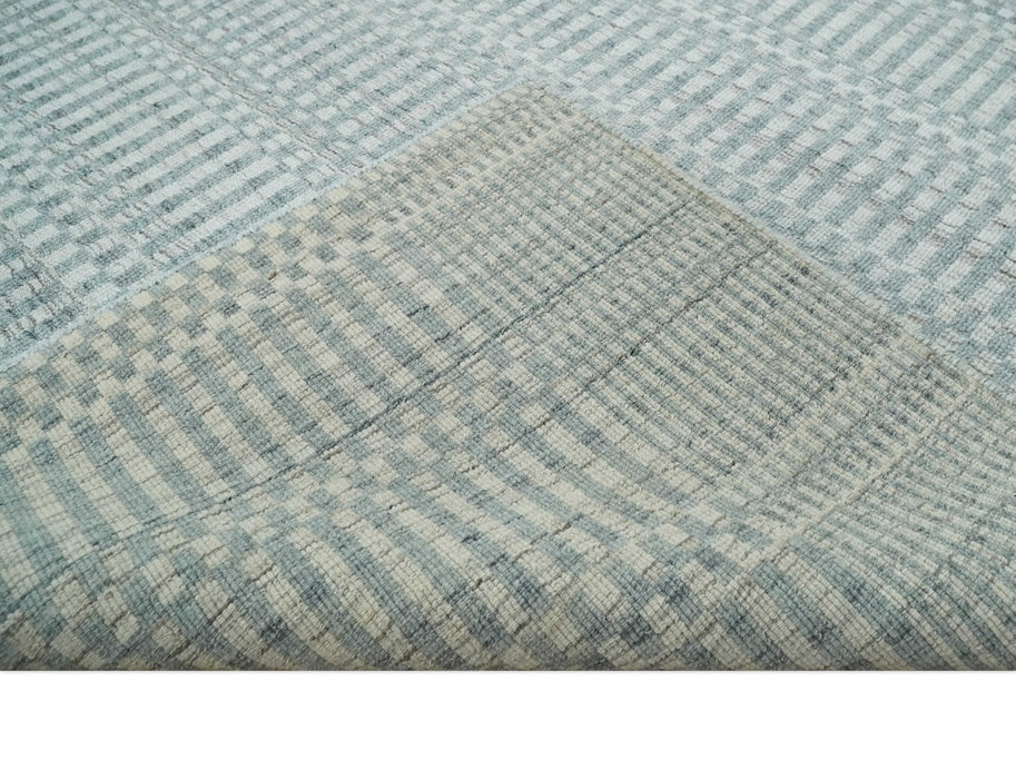 8x10 Hand Made Modern Trellis Ivory and Silver Scandinavian Blended Wool Flatwoven Area Rug | KE28