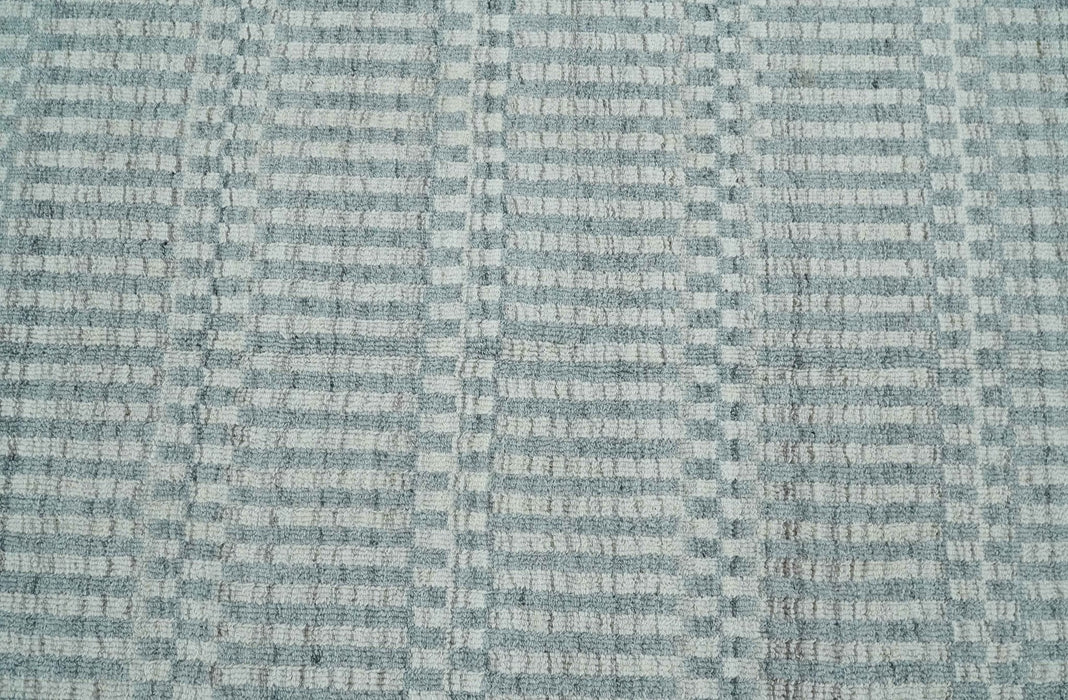 8x10 Hand Made Modern Trellis Ivory and Silver Scandinavian Blended Wool Flatwoven Area Rug | KE28