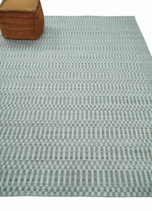 8x10 Hand Made Modern Trellis Ivory and Brown Scandinavian Blended Wool Flatwoven Area Rug | KE7