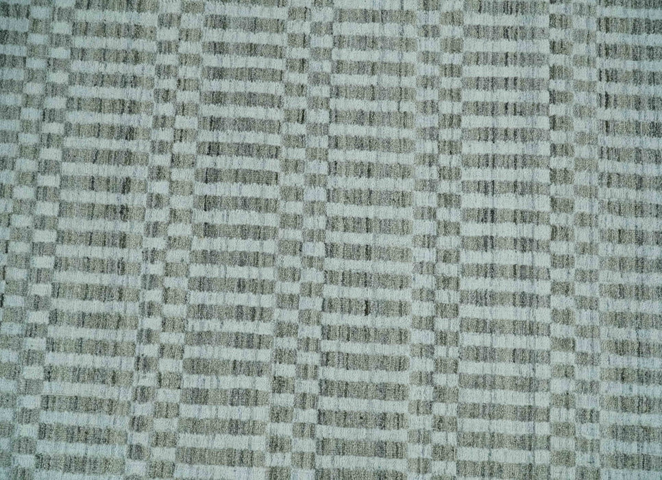 8x10 Hand Made Modern Trellis Ivory and Brown Scandinavian Blended Wool Flatwoven Area Rug | KE7