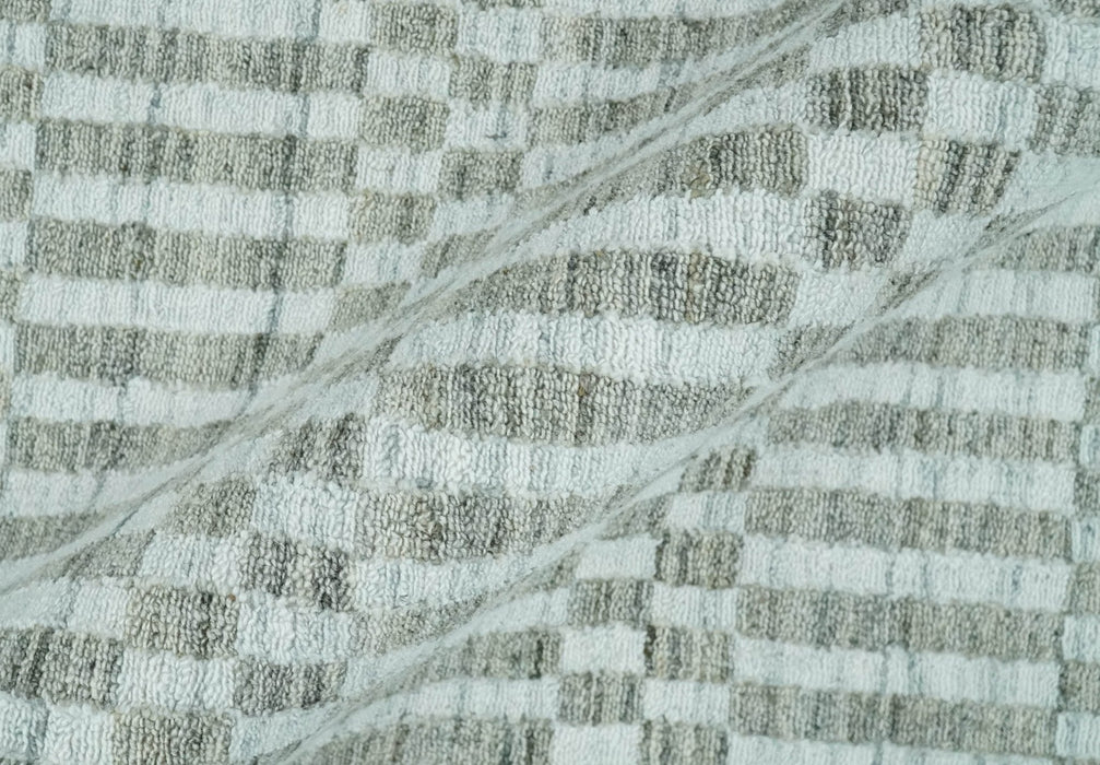 8x10 Hand Made Modern Trellis Ivory and Brown Scandinavian Blended Wool Flatwoven Area Rug | KE7
